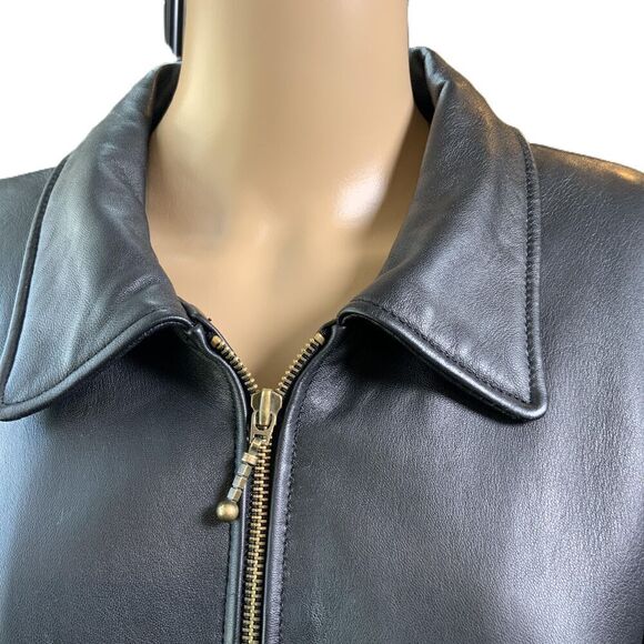 Burks Bay Black Zipper Closure Collared Leather Jacket Size Medium Vintage 90's - Picture 2 of 14